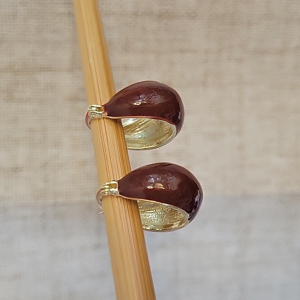 🔥LAST PAIR🔥 CHOCOLATE BROWN ENAMEL SCOOP HOOP EARRINGS